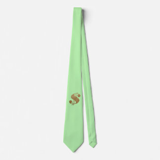 Dollar Sign in Gold Glitter Design Light Green Tie