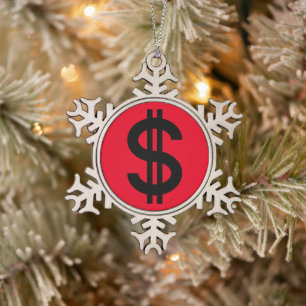Dollar Sign Money Snowflake Pewter Christmas Ornament