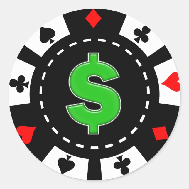 DOLLAR SIGN POKER CHIP CLASSIC ROUND STICKER (Front)