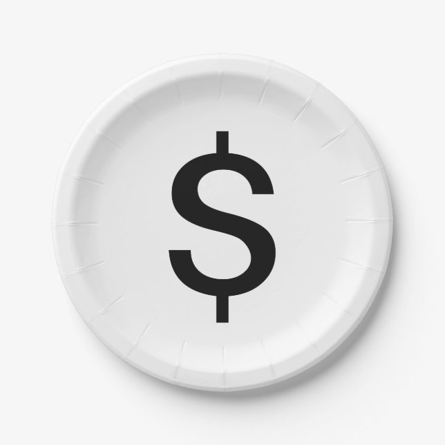 Dollar Sign | Simple Modern Alphabet Paper Plates (Front)