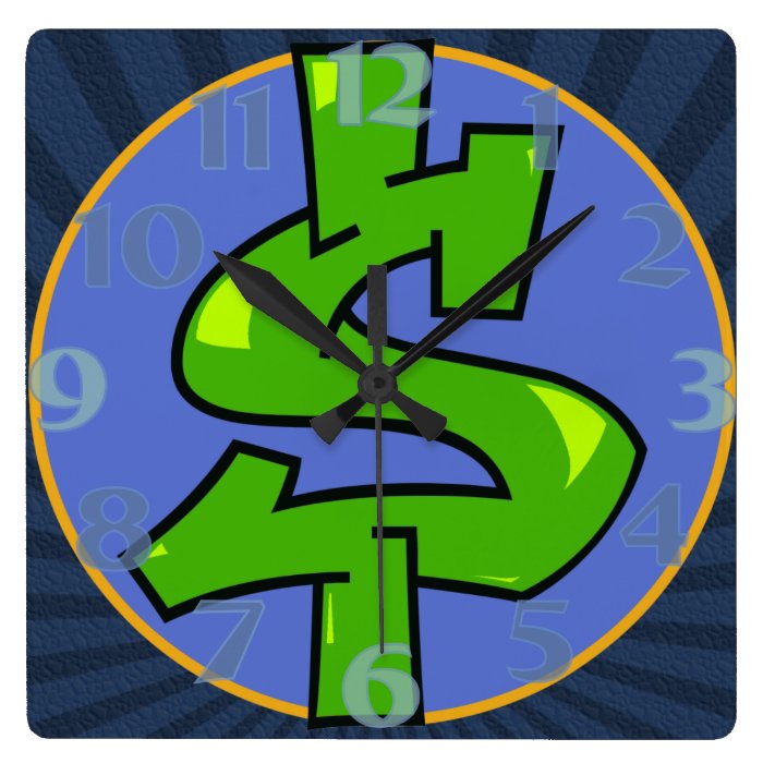 Dollar Sign Square Clock