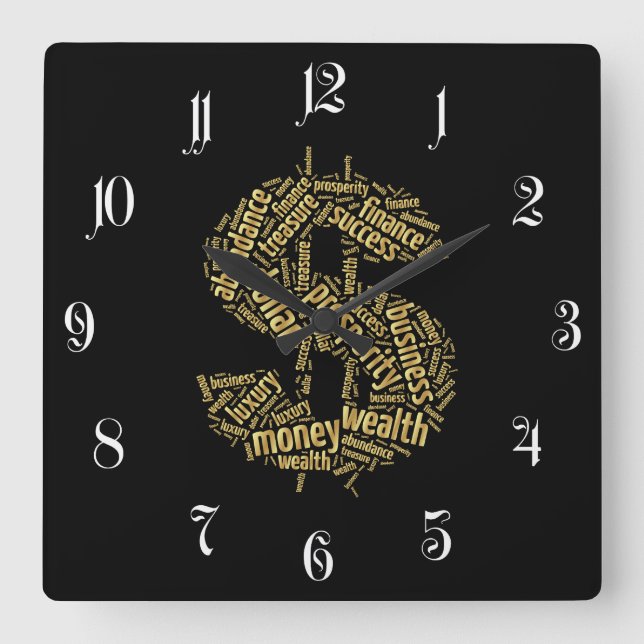 Dollar sign square wall clock (Front)