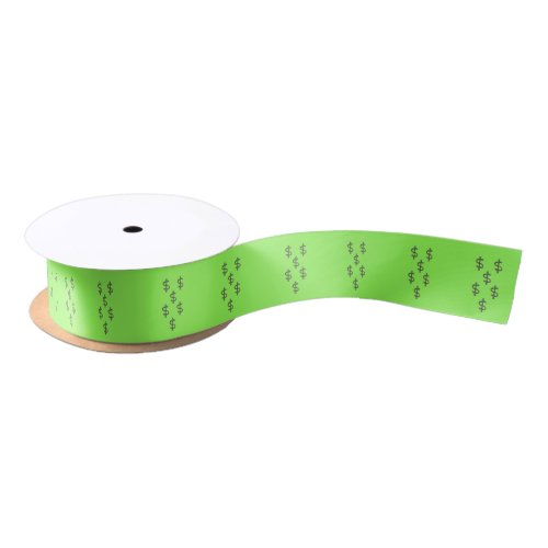 Dollar Signs on Green Satin Ribbon