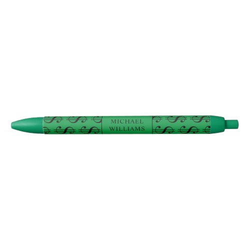 Dollar Signs Pattern with Your Name Black Ink Pen