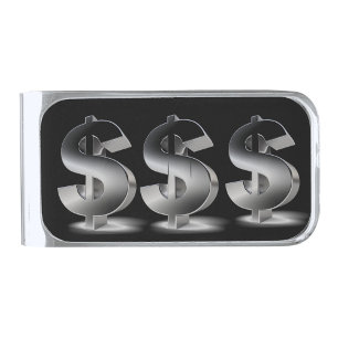 Dollar Signs Silver Finish Money Clip