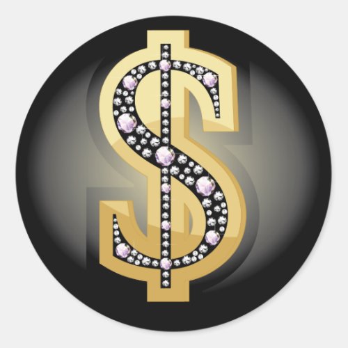 Dollar symbol in diamonds classic round sticker