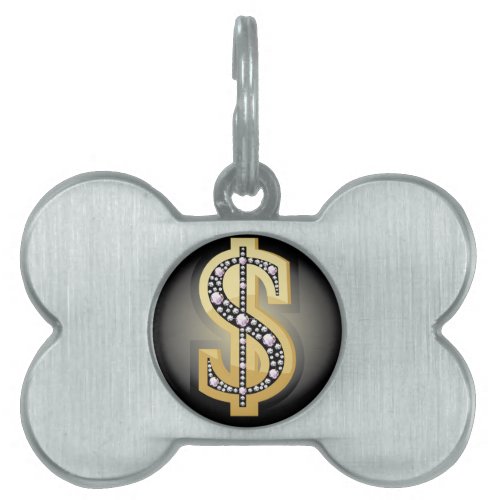 Dollar symbol in diamonds pet tag