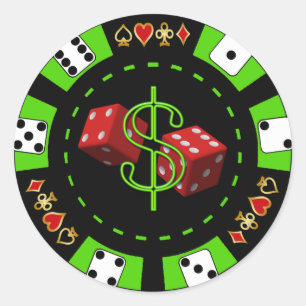 DOLLARS AND DICE POKER CHIP CLASSIC ROUND STICKER
