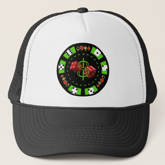 DOLLARS AND DICE POKER CHIP TRUCKER HAT (Front)