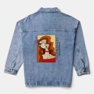 Dolled Up Redhead Women Beautiful Cubism Denim Jacket