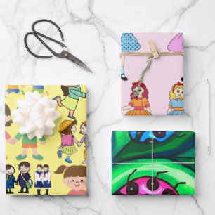 dolls children bff lady bugs cartoon art wrapping paper sheets