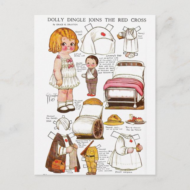 Dolly Dingle Joins the Red Cross Nursing PaperDoll Postcard (Front)