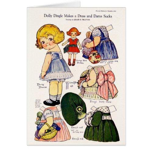 Dolly Dingle Makes a Dress Paper Doll Card