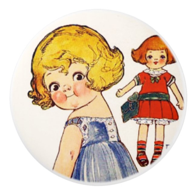 Dolly Dingle Makes a Dress Paper Doll  Ceramic Knob (Front)