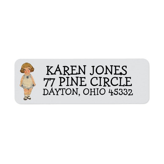 DOLLY DINGLE RETRO DOLL RETURN ADDRESS LABELS (Front)