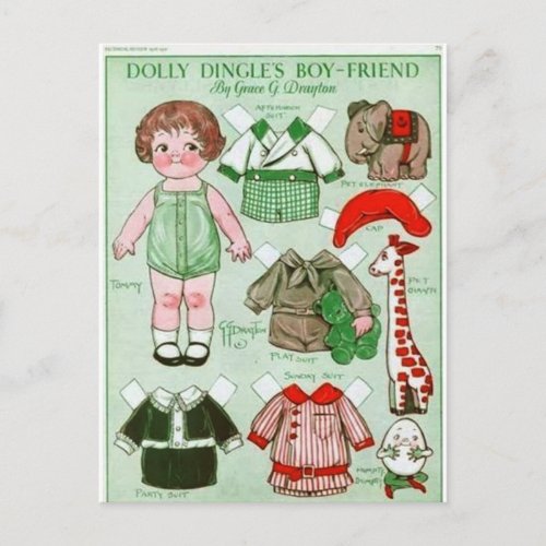 Dolly Dingles Boy Friend Paper Doll Postcard