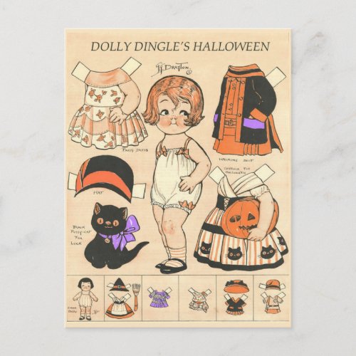 Dolly Dingles Halloween Paper Dolls   Holiday Postcard