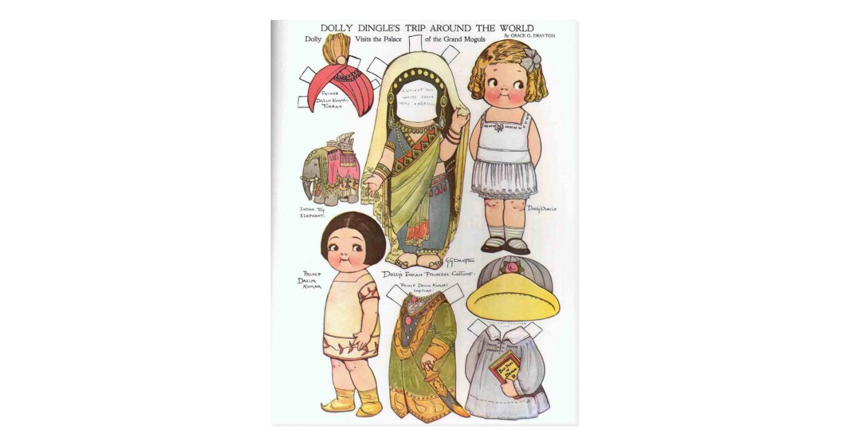 Dolly Dingle S Trip Around The World Paper Dolls Postcard Zazzle