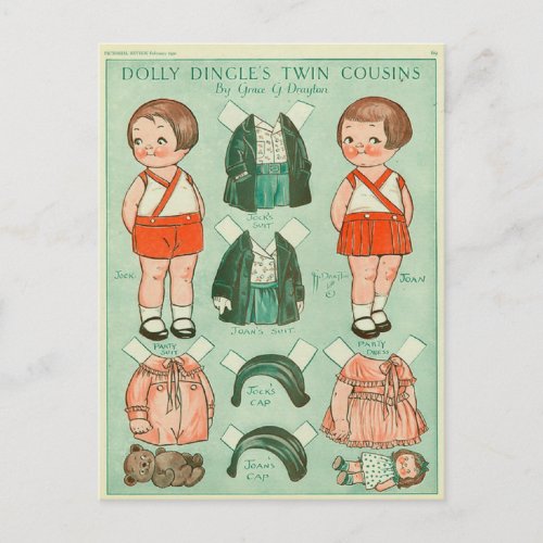 Dolly Dingles Twin Cousins Paper Doll Postcard