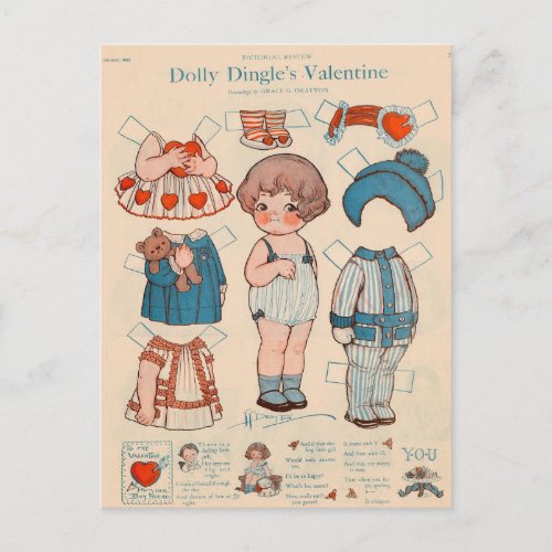 Dolly Dingles Valentine Paper Doll Postcard
