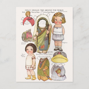 Dolly Dingle's World Trip Paper Dolls Reprint Postcard
