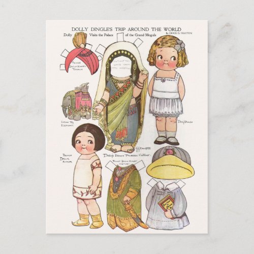 Dolly Dingles World Trip Paper Dolls Reprint Postcard