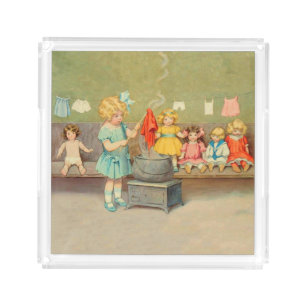 Dolly Laundry Girl Vintage Playing Dolls Cute Acrylic Tray