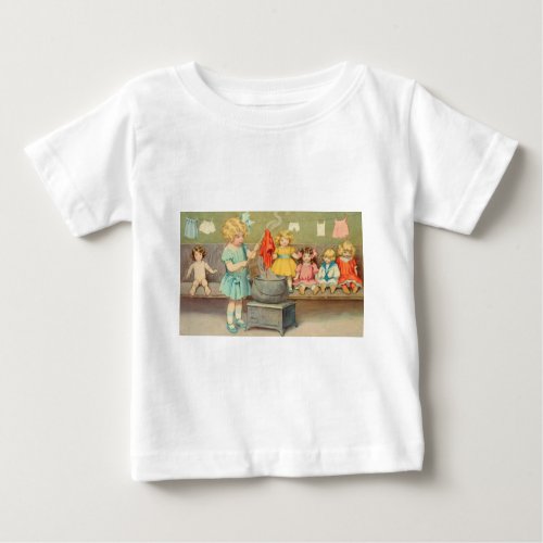 Dolly Laundry Girl Vintage Playing Dolls Cute Baby T_Shirt