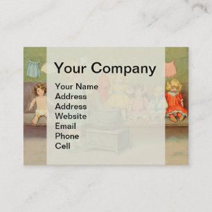 Dolly Laundry Girl Vintage Playing Dolls Cute Business Card