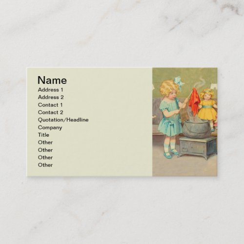 Dolly Laundry Girl Vintage Playing Dolls Cute Business Card