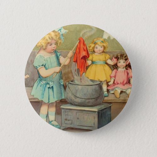 Dolly Laundry Girl Vintage Playing Dolls Cute Button
