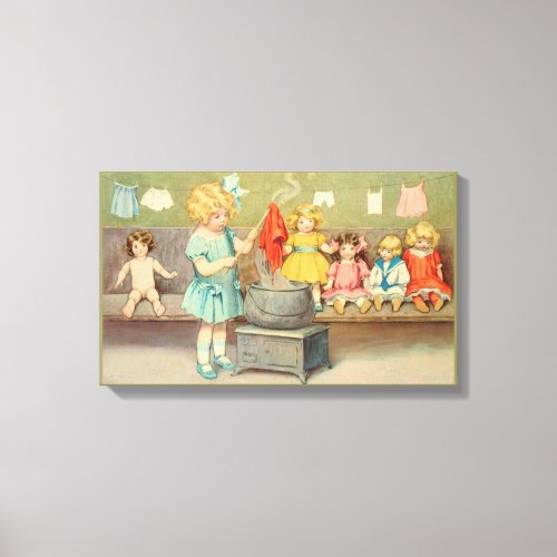 Dolly Laundry Girl Vintage Playing Dolls Cute Canvas Print