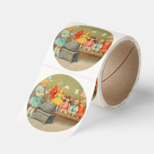 Dolly Laundry Girl Vintage Playing Dolls Cute Classic Round Sticker