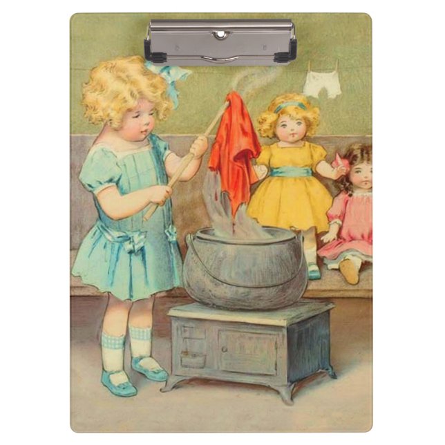Dolly Laundry Girl Vintage Playing Dolls Cute Clipboard (Front)