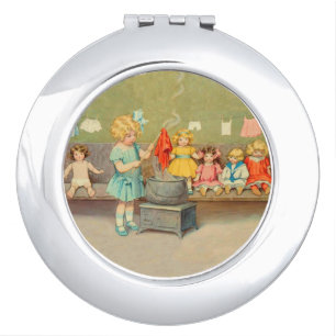 Dolly Laundry Girl Vintage Playing Dolls Cute Compact Mirror