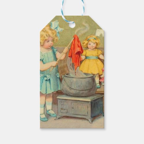 Dolly Laundry Girl Vintage Playing Dolls Cute Gift Tags