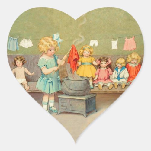Dolly Laundry Girl Vintage Playing Dolls Cute Heart Sticker