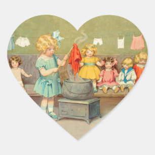 Dolly Laundry Girl Vintage Playing Dolls Cute Heart Sticker