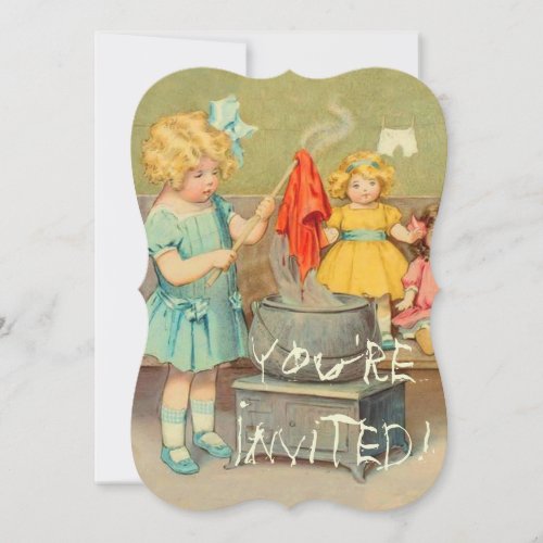 Dolly Laundry Girl Vintage Playing Dolls Cute Invitation