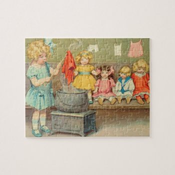 Dolly Laundry Girl Vintage Playing Dolls Cute Jigsaw Puzzle by antiqueart at Zazzle