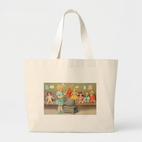 Dolly Laundry Girl Vintage Playing Dolls Cute Large Tote Bag