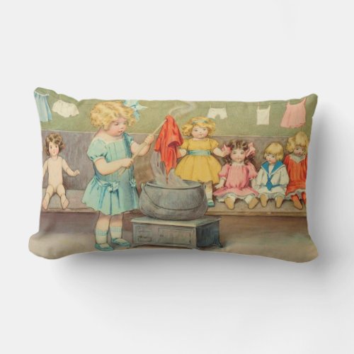 Dolly Laundry Girl Vintage Playing Dolls Cute Lumbar Pillow