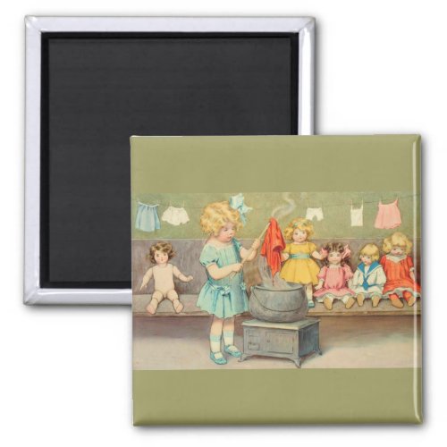 Dolly Laundry Girl Vintage Playing Dolls Cute Magnet