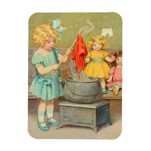 Dolly Laundry Girl Vintage Playing Dolls Cute Magnet