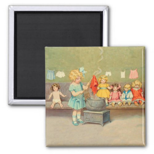 Dolly Laundry Girl Vintage Playing Dolls Cute Magnet