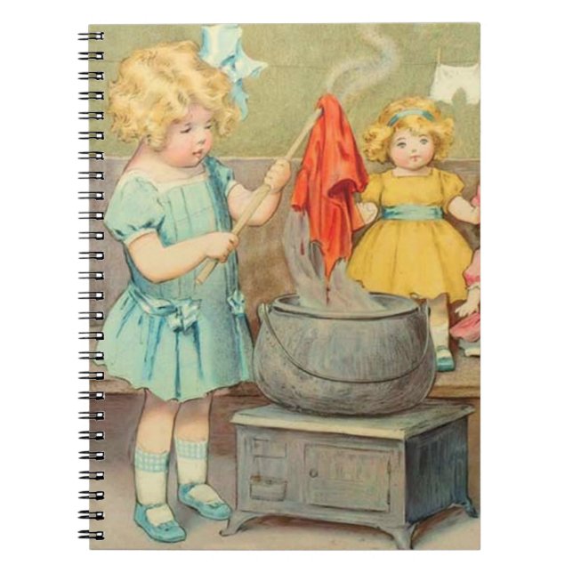 Dolly Laundry Girl Vintage Playing Dolls Cute Notebook (Front)