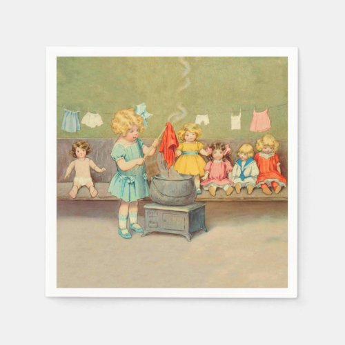 Dolly Laundry Girl Vintage Playing Dolls Cute Paper Napkins