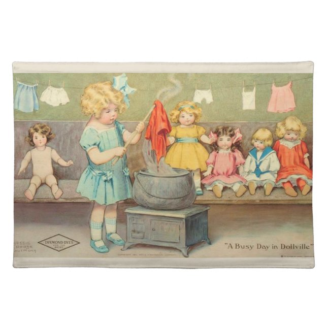 Dolly Laundry Girl Vintage Playing Dolls Cute Placemat (Front)