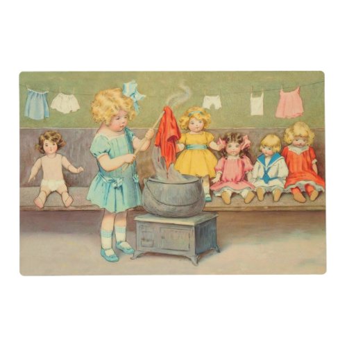 Dolly Laundry Girl Vintage Playing Dolls Cute Placemat