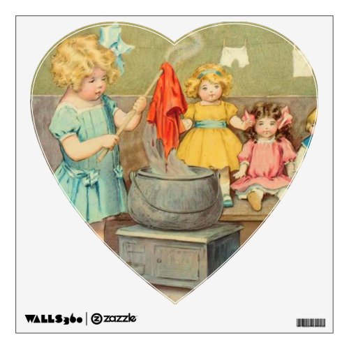 Dolly Laundry Girl Vintage Playing Dolls Cute Wall Sticker